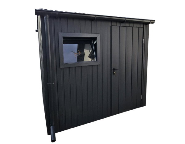 Domek ogrodowy 2,5x2 m drzwi okno dach dwuspad odwrócony rynny GP738
