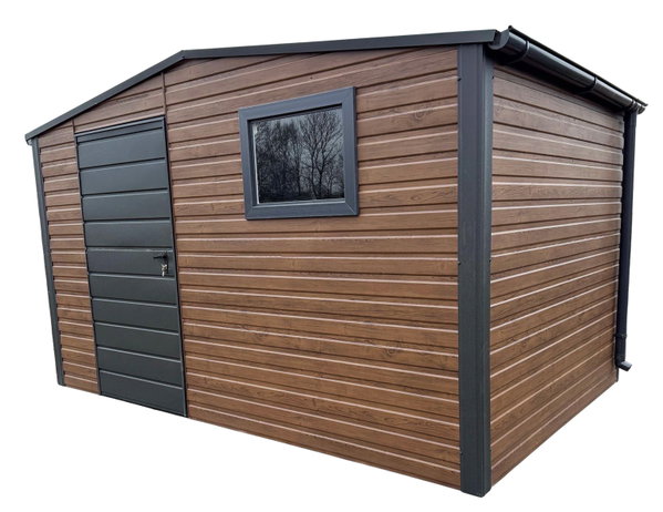 Schowek domek ogrodowy 3,5x2,5 m drzwi okno drewnopodobny rynny GP749