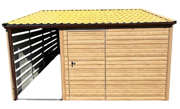 Domek ogrodowy 2,5x5 m + wiata 1,5x5 m drzwi 2x okno drewnopodobny rynny GP755