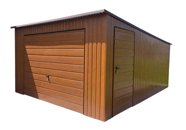Garaż blaszany 4,5x6 m brama uchylna drzwi drewnopodobny GP763