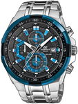 casio, ceas cronograf din otel inoxidabil, argintiu/negru/albastru
