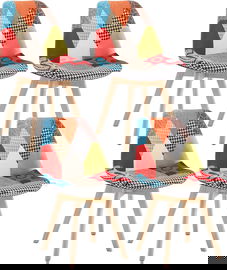 4 KRZESŁA DO JADALNI DESIGNERSKIE LNIANE KUCHENNE DREWNIANE WIELOKOLOROWE
