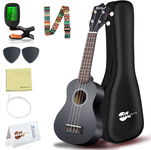 SOPRANOWE UKULELE EVERJOYS CZARNE GITARA HAWAJSKA 21 CALI TORBA ŚPIEWNIK ZESTAW