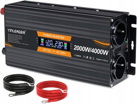 Yinleader 2000w 12v do 230v Power Inverter z Lcd, 2 gniazda Eu i Usb OUTLET