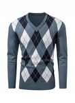 AlvaQ Argyle męski sweter z dzianiny, retro, dekolt w serek, , szary, XL