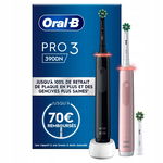 Oral-B Pro 3 Szczoteczka Elektryczna, Czarny/Różowy, 2 sztuki