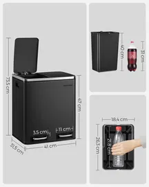 Kosz na śmieci pojemnik do segregacji 2 x 15L czarny 30L