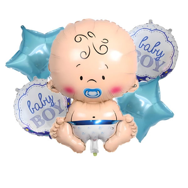 BALONY NA baby shower ZESTAW 5 szt bobas CHŁOPIEC BABY BOY gwiazdki BALON