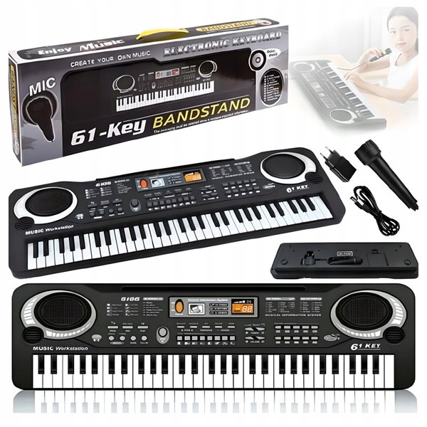 KEYBOARD ORGANY PIANINO DO NAUKI 61 KLAWISZY DLA DZIECI + MIKROFON ZASILACZ