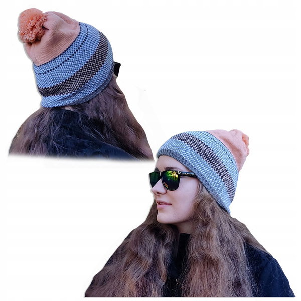 CZAPKA damska ZIMOWA z pomponem CIEPŁA BEANIE