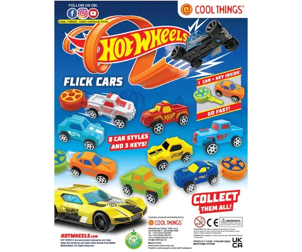 Samochód w kapsule Hot Wheels Flick Cars z kluczykiem startowym 50mm