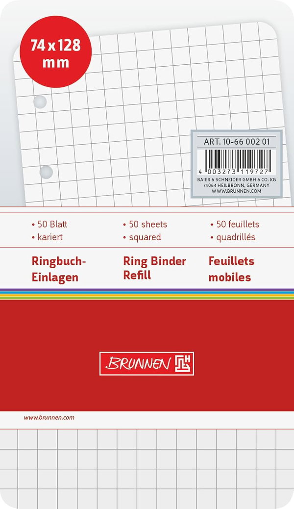 Brunnen Wkładki do segregatorów 7,4 x 12,8 cm w kratkę 50 arkuszy