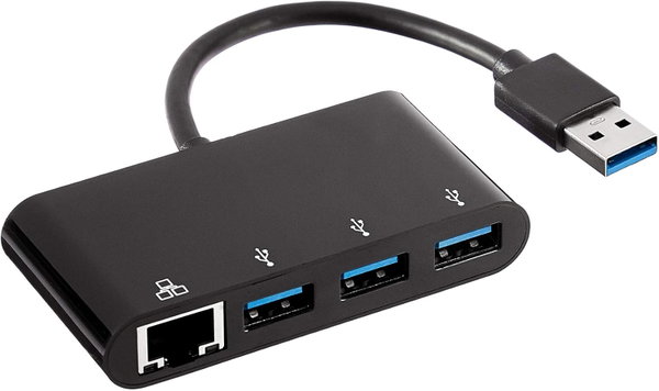 Amazon Basics Adapter z 4 portami 3 USB-A 3.0 1 port RJ45 Gigabit Ethernet