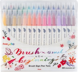 Pentel Arts Brush pisak z pędzelkiem, dwie końcówki 29 sztuk