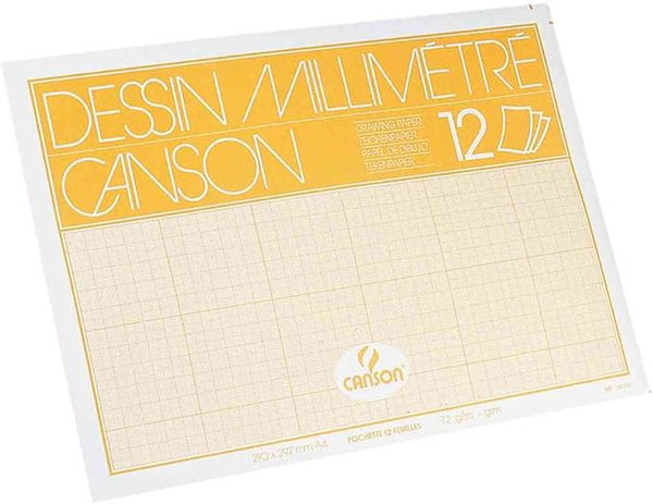CANSON papier milimetrowy DIN A4 90 g/m² 12 arkuszy