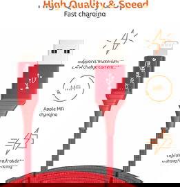 Kabel ładujący nylonowy USB-A do Lightning Amazon Basics 91 cm czerwony