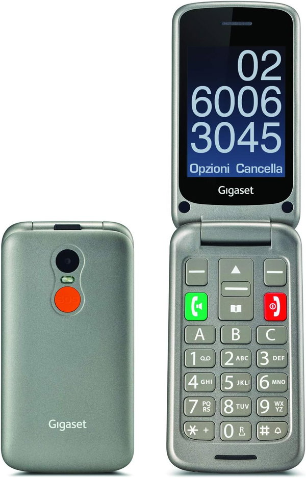 Telefon komórkowy Gigaset GL390 GSM dla seniorów z funkcją SOS srebrny