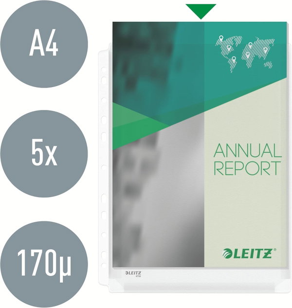 Leitz Koszulki Maxi Standard A4 bezbarwne PCW groszkowane 5 sztuk