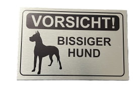 Tabliczka ostrzegawcza o psie Vorsicht! Bissiger Hund srebrna 32 cm x 21 cm