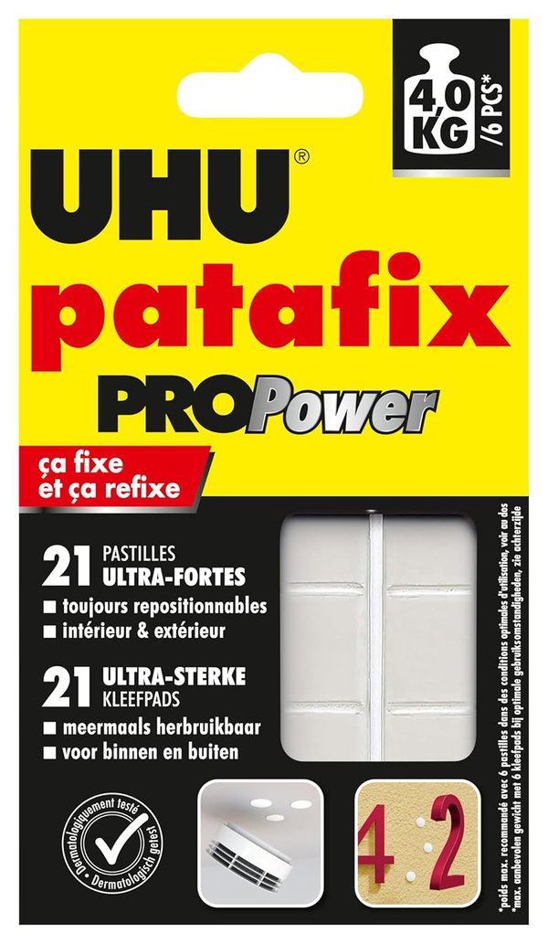 UHU Patafix Pro Power Ultra Strong Glue Pads max obciążenie 3 kg 21 sztuk