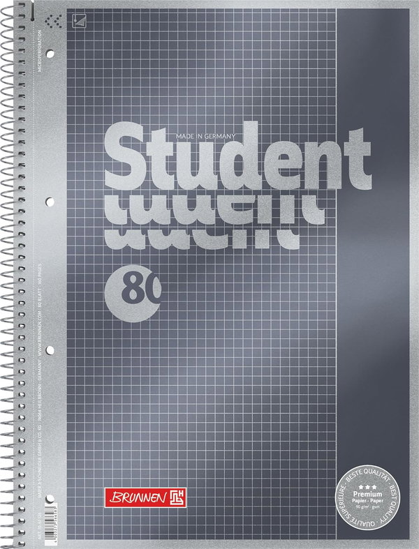 Notes zeszyt studencki A4 Brunnen Premium w kratkę 80 arkuszy 4-otworowe