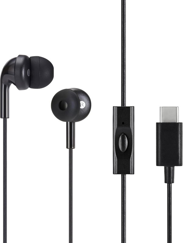 Słuchawki douszne Amazon Basics z przewodem USB-C i mikrofonem czarne