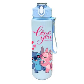 Bidon Butelka na wodę Stitch i Angel Love You 800 ml z słomką niebieska