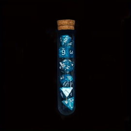 Zestaw Kości RPG w Fiolce Magic do gier D&D Warhammer Zew Cthulhu niebieski