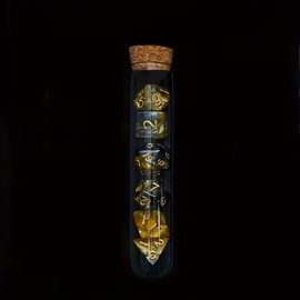 Zestaw Kości RPG w Fiolce Magic do gier D&D Warhammer Cthulhu żółto-czarne
