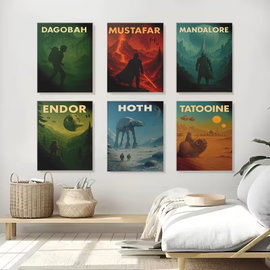 Zestaw 6 sztuk Plakat Star Wars Gwiezdne Wojny Planety Retro Vintage Obrazy