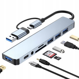 Hub USB-C 8w1 adapter HDMI 4K RJ45 LAN 2xUSB 3.0 SD microSD laptop MacBook