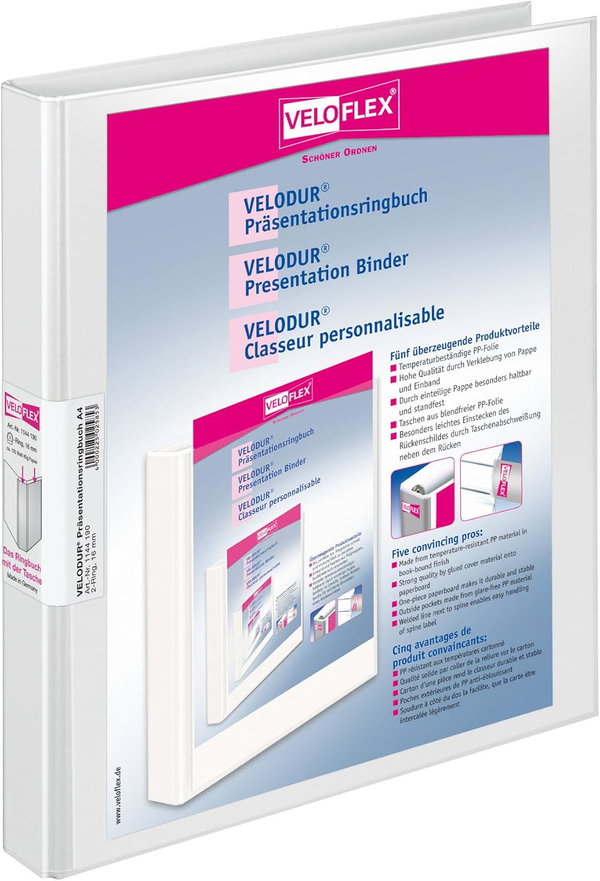 Segregator Prezentacyjny VELOFLEX A4 Ringowy 2 O-Ring Ofertowy Biały 16mm