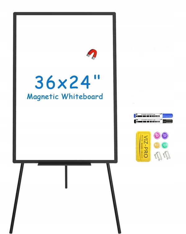 Tablica Magnetyczna Suchościeralna Flipchart VIZ-PRO Stojak Czarna 90x60