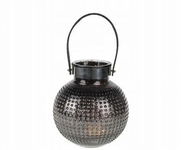 Latarnia szklana szaro-srebrna z uchwytem 20x26 cm dekoracja wnętrz ogrodu