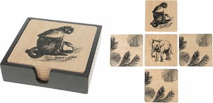 Zestaw 5 drewnianych podkładek 11x11 cm zwierzęta kwiat Natural Collections