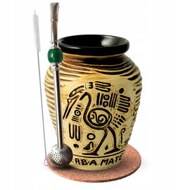 Zestaw do Yerba Mate Matero Aztek Brązowe + Bombilla z Kamieniem Podkładka