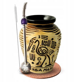 Zestaw Matero Aztek do Yerba Mate + Bombilla z Kamieniem Podkładka