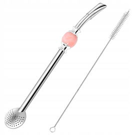 Yerba Mate Bombilla z Różowym Kamieniem + Czyścik