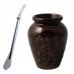 Zestaw Yerba Mate Matero Ceramiczne AZTEK + Bombilla
