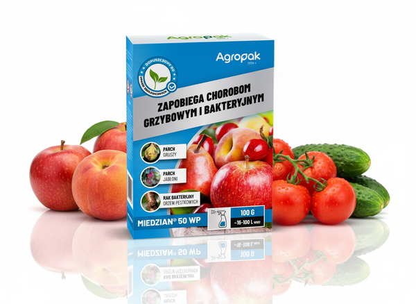 AGROPAK MIEDZIAN 50 WP ŚRODEK NA CHOROBY ZARAZĘ BRZOSKWINI JABŁONI POMIDORÓW