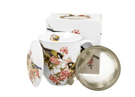 Porcelanowy kubek z zaparzaczem i pokrywką Sikorki 400 ml Ptasi Świat