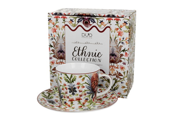 Filiżanka porcelanowa ze spodkiem 240 ml MARBELLA kwiaty styl vintage