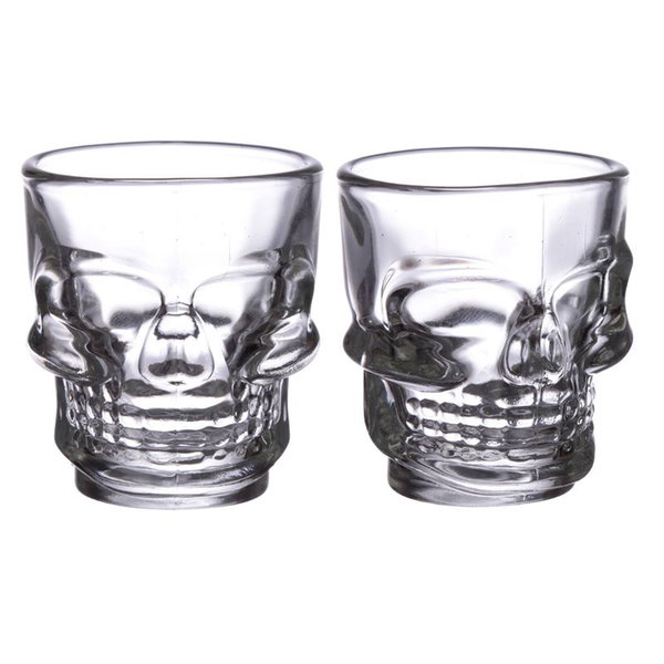 Zestaw 2 szklanych kieliszków do wódki 60ml Czaszka