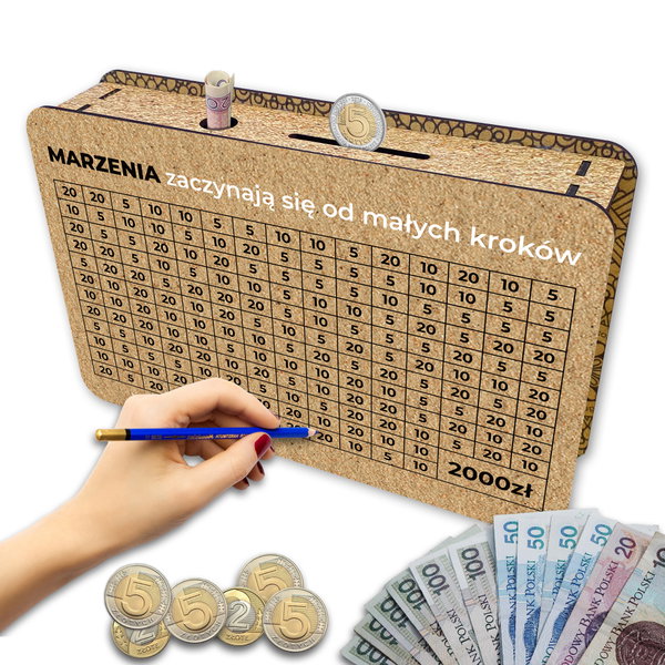 Skarbonka wykreślana marzenia Cel 2000 zł
