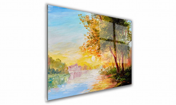 OBRAZ NA SZKLE PROSTOKĄTNY 90x70cm 021 Drzewa nad rzeką