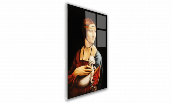 OBRAZ NA SZKLE PROSTOKĄTNY 60x90cm 002 Dama z gronostajem