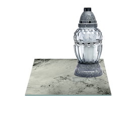 SZKLANA PODSTAWKA POD ZNICZE Z DEDYKACJĄ 25x25cm Marmur 33e