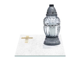 SZKLANA PODSTAWKA POD ZNICZE Z DEDYKACJĄ 25x25cm 571e Krzyż na tle kropek