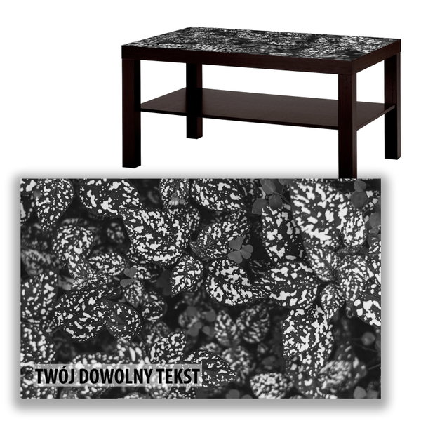 BLAT SZKLANY IKEA LACK Czarne liście z Twoim napisem 90x55cm 009a