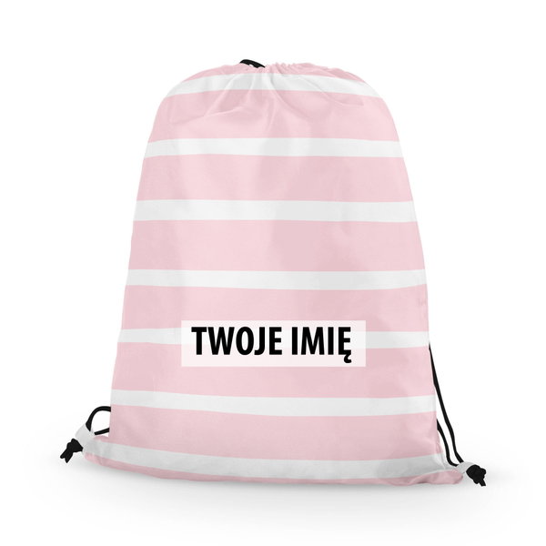 WORKO-PLECAK z Twoim imieniem Różowo-białe pasy 085